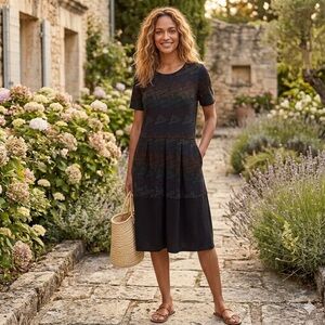 LuLaRoe | Black Midi Dress with Multicolor Geometric Print - Size 3X